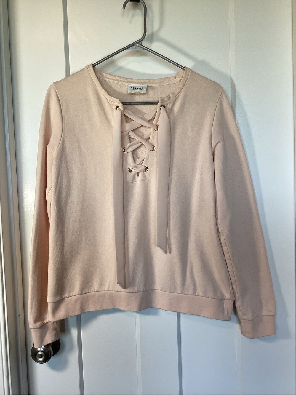 Sézane Lenny Lace-Up Sweatshirt in Ecru / pale pink womens size| Medium